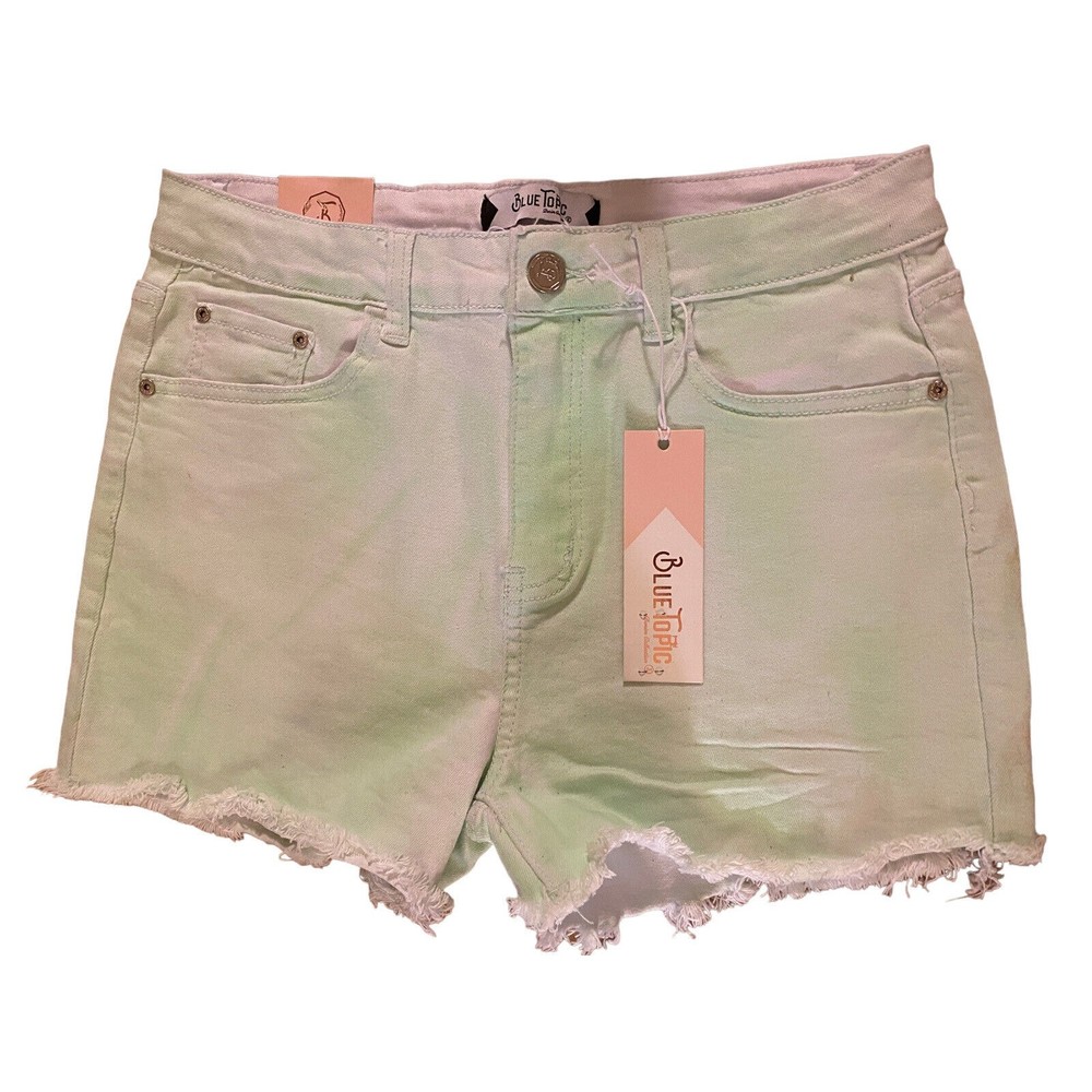 Blue Topic White Lime Tye Dye Stretch Denim Cut Off Short Shorts Size XL